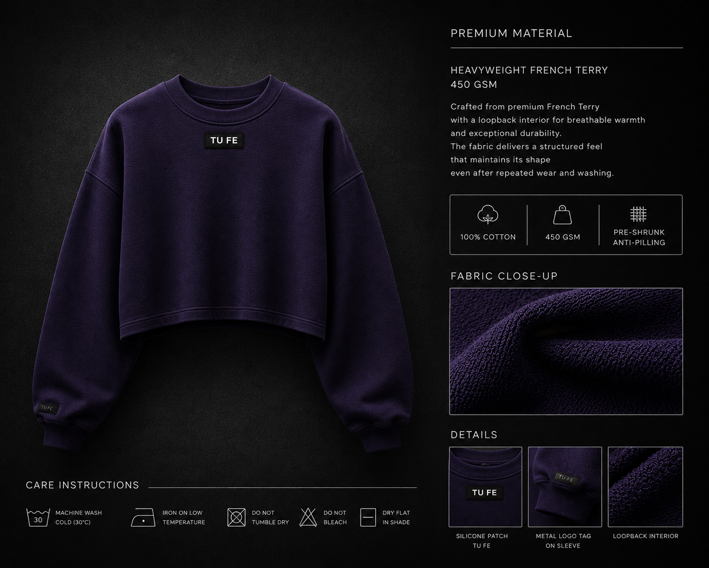 TU FE | PURO Cropped Sweatshirt – Deep Purple