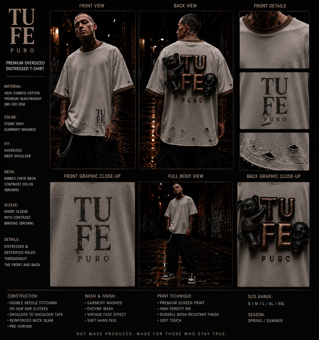 TU FE | PURO — Premium Oversized Distressed T-Shirt
