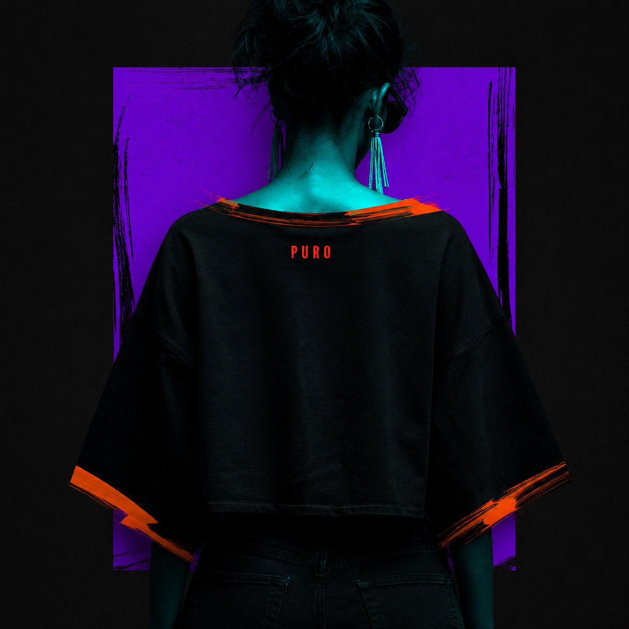 TU FE Oversized Cropped T-Shirt – Black / Orange