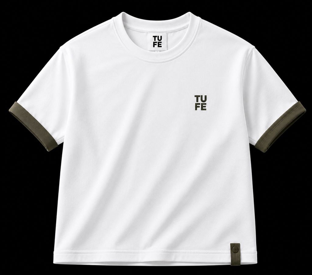 TU FE Essential Contrast Trim T-Shirt – White / Khaki