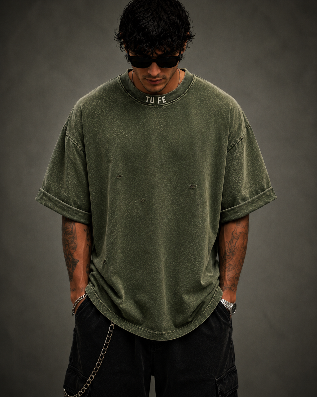FUERZA Vintage Oversized T-Shirt – Washed Olive