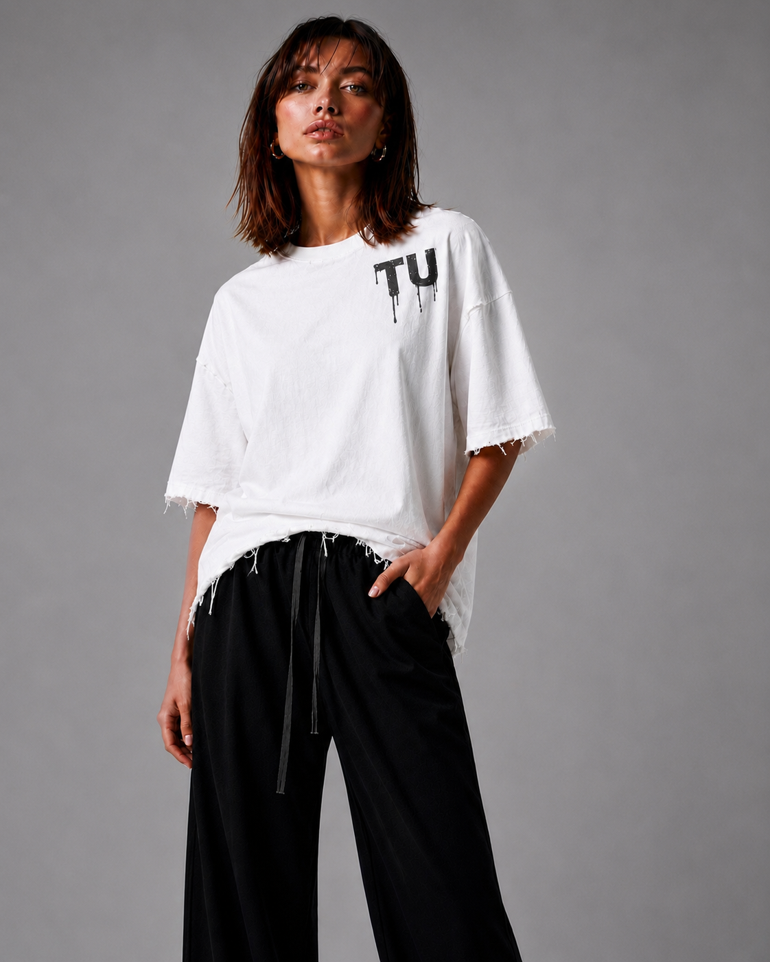 White Oversized Distressed T-Shirt – TU FE