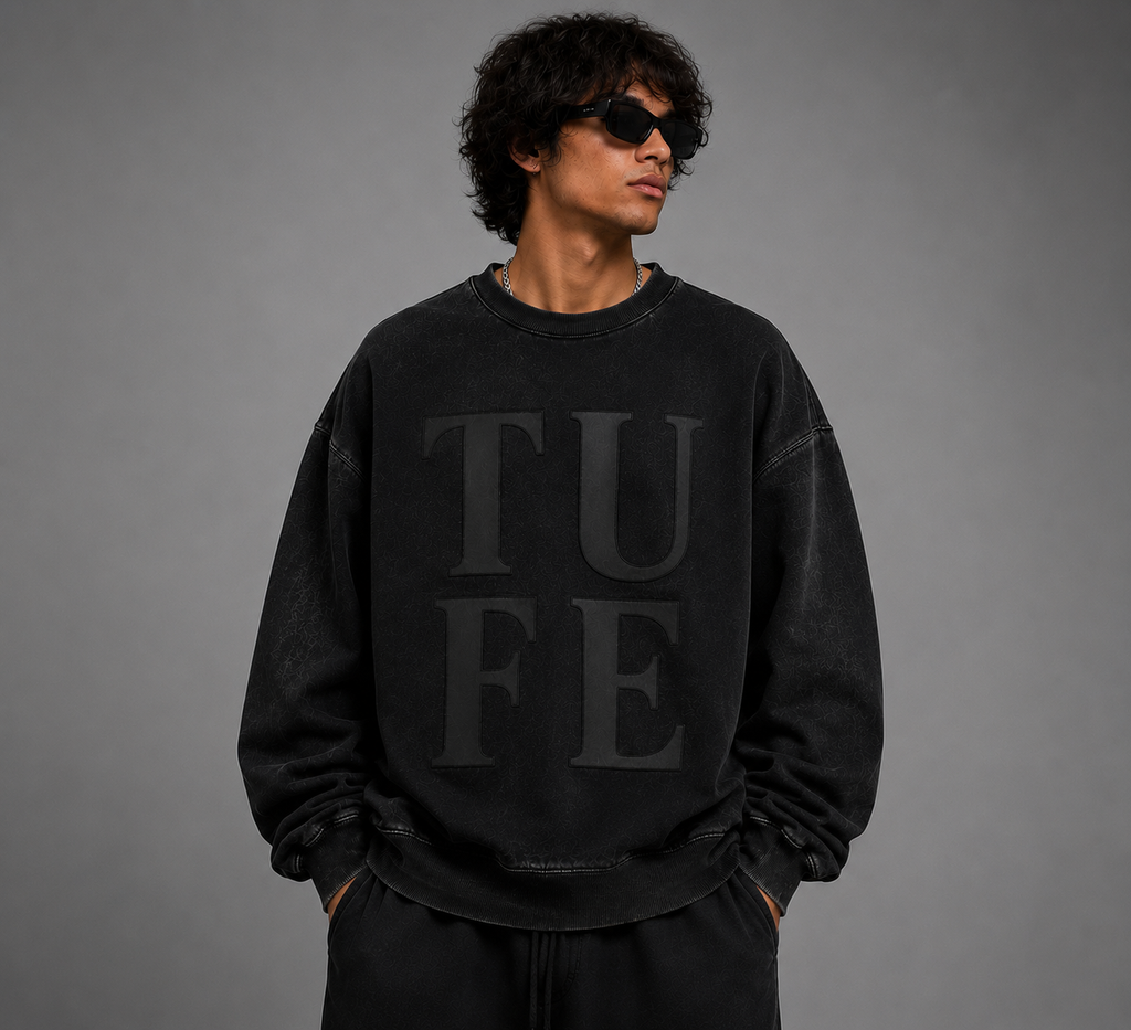 TU FE Vintage Oversized Sweatshirt – Matte Black Edition
