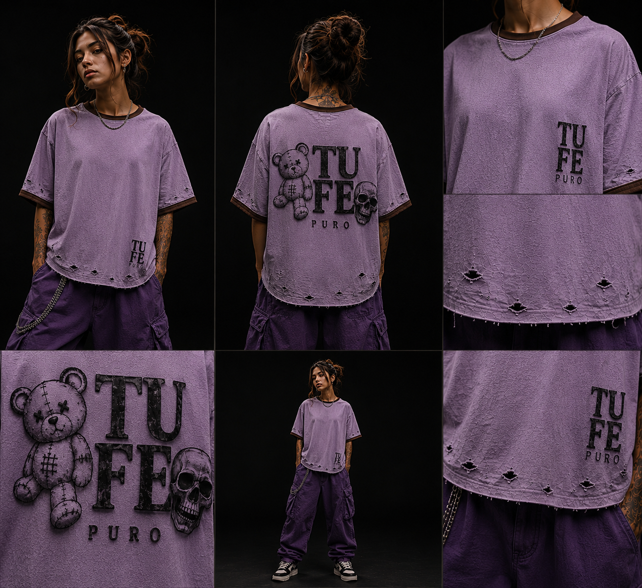 TU FE | PURO Vintage Violet Oversized Distressed T-Shirt