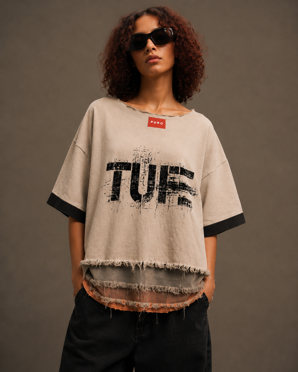 TU FE Distressed Layered Oversized T-Shirt