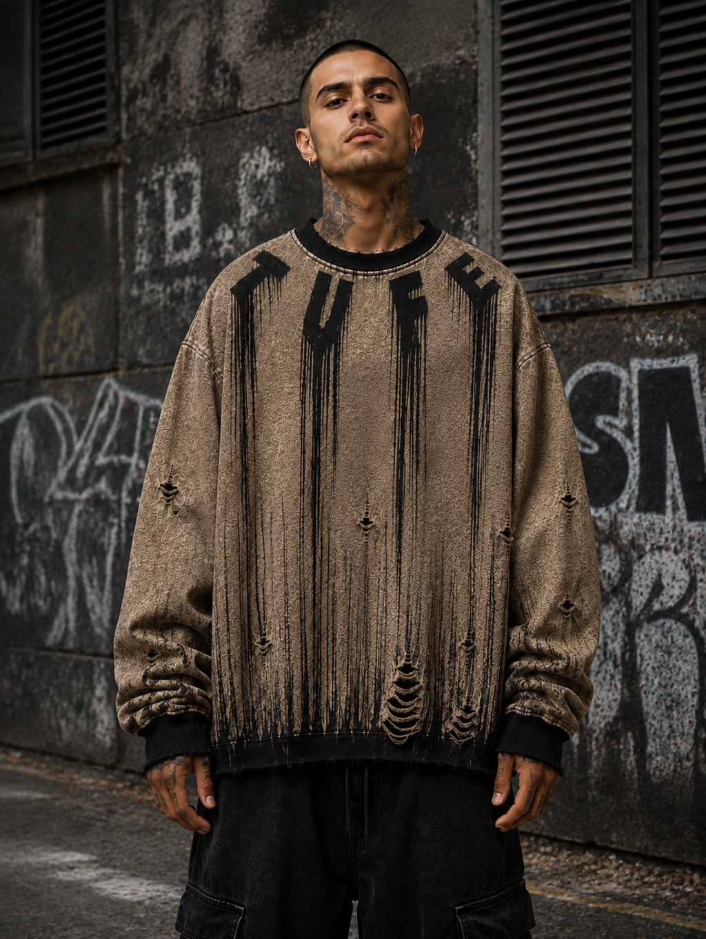 TU FE Drip Distressed Oversized Sweatshirt