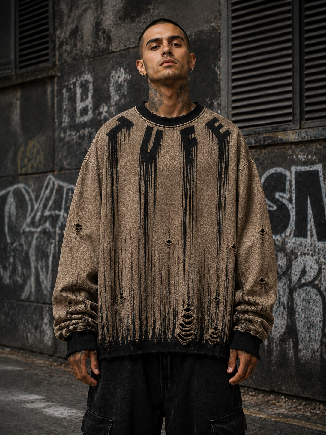 TU FE Drip Distressed Oversized Sweatshirt