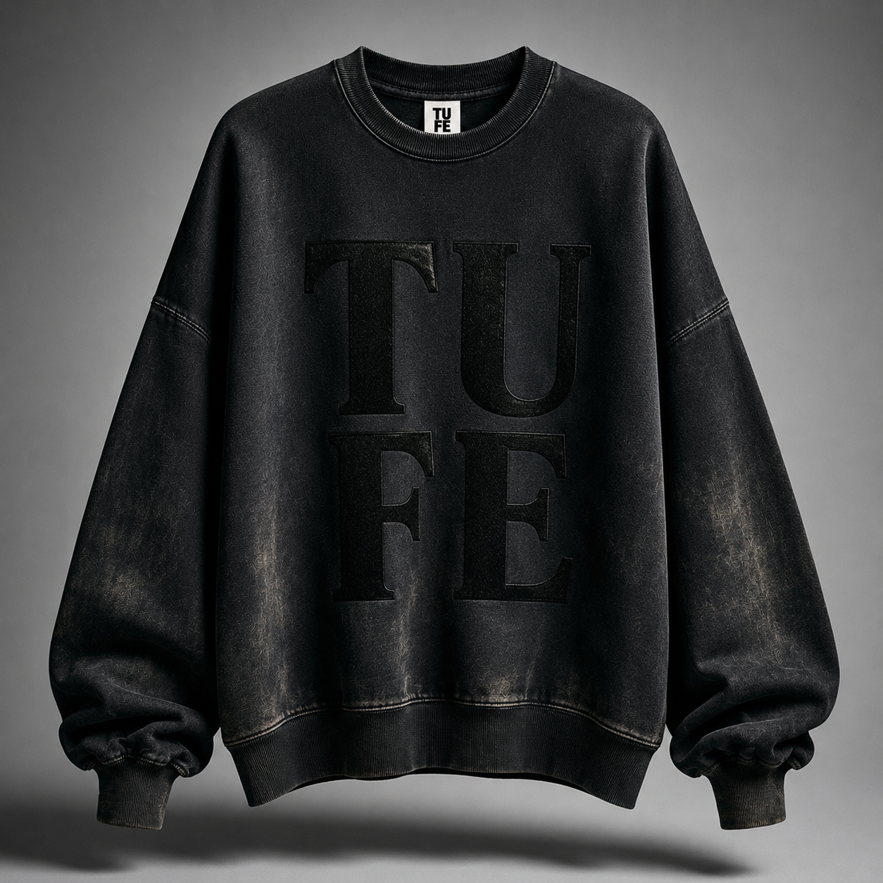 TU FE Vintage Oversized Sweatshirt – Matte Black Edition
