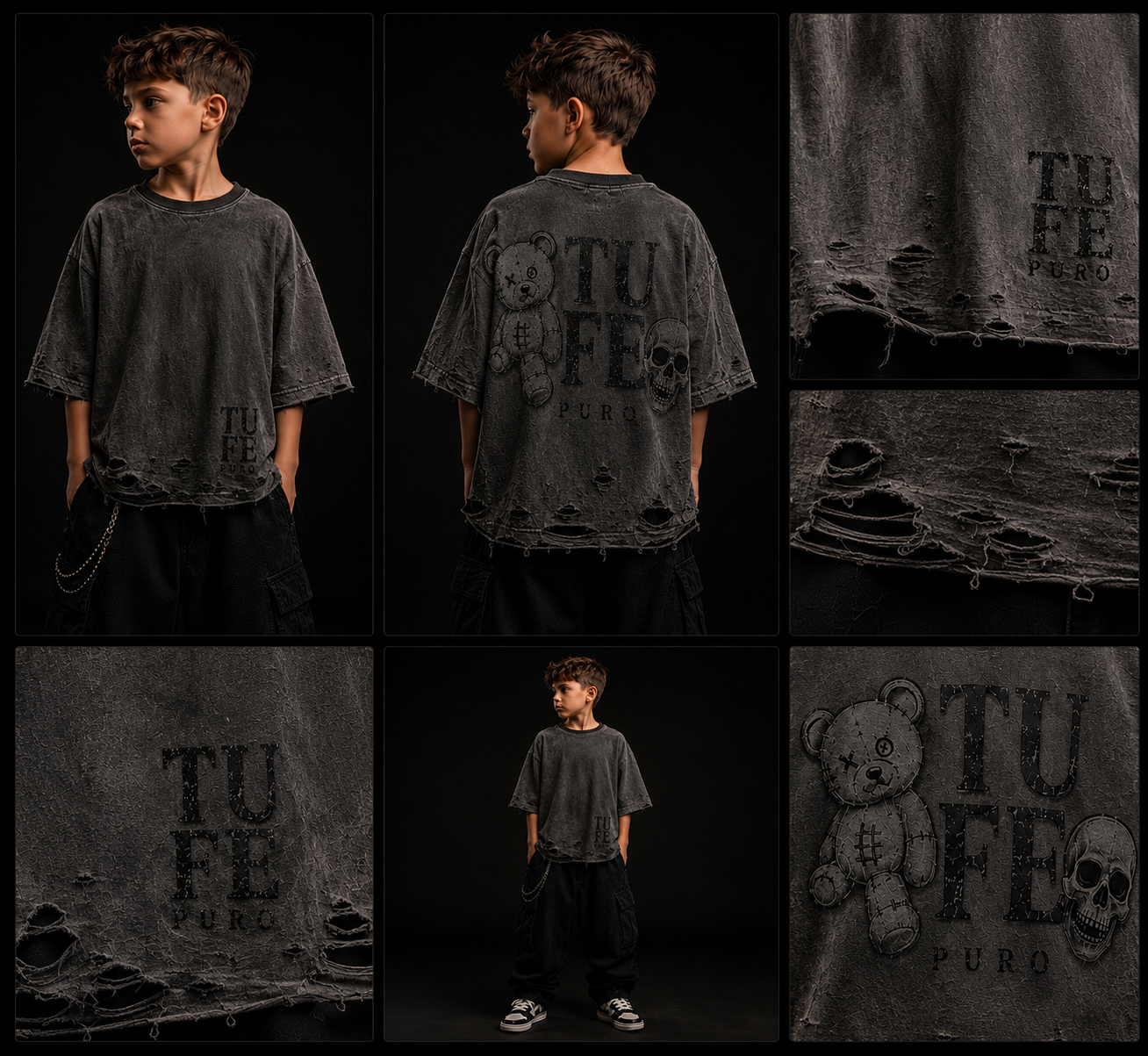 TU FE PURO Distressed Oversized Kids T-Shirt