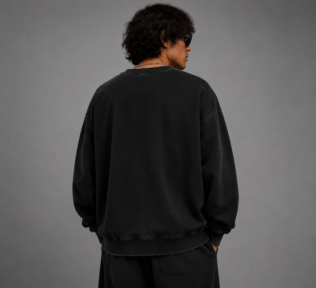 TU FE Vintage Oversized Sweatshirt – Matte Black Edition