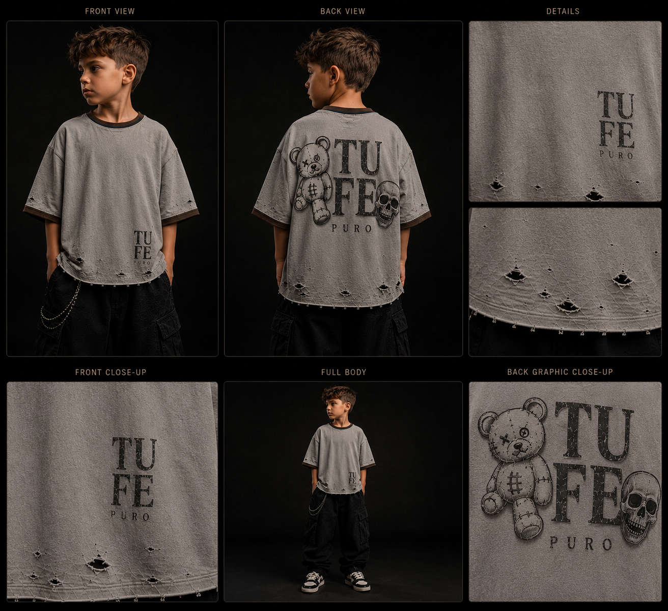 TU FE | PURO Kids Oversized Distressed T-Shirt
