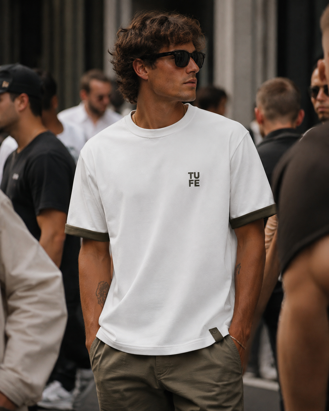 TU FE Essential Contrast Trim T-Shirt – White / Khaki