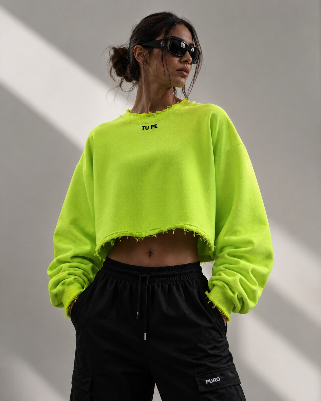 TU FE Distressed Cropped Sweatshirt – Neon Lime