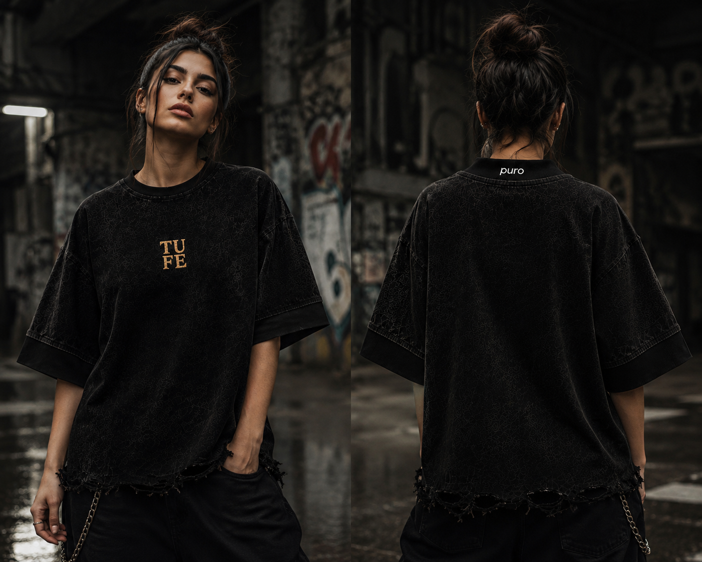 TU FE | PURO Vintage Velvet-Touch Oversized T-Shirt