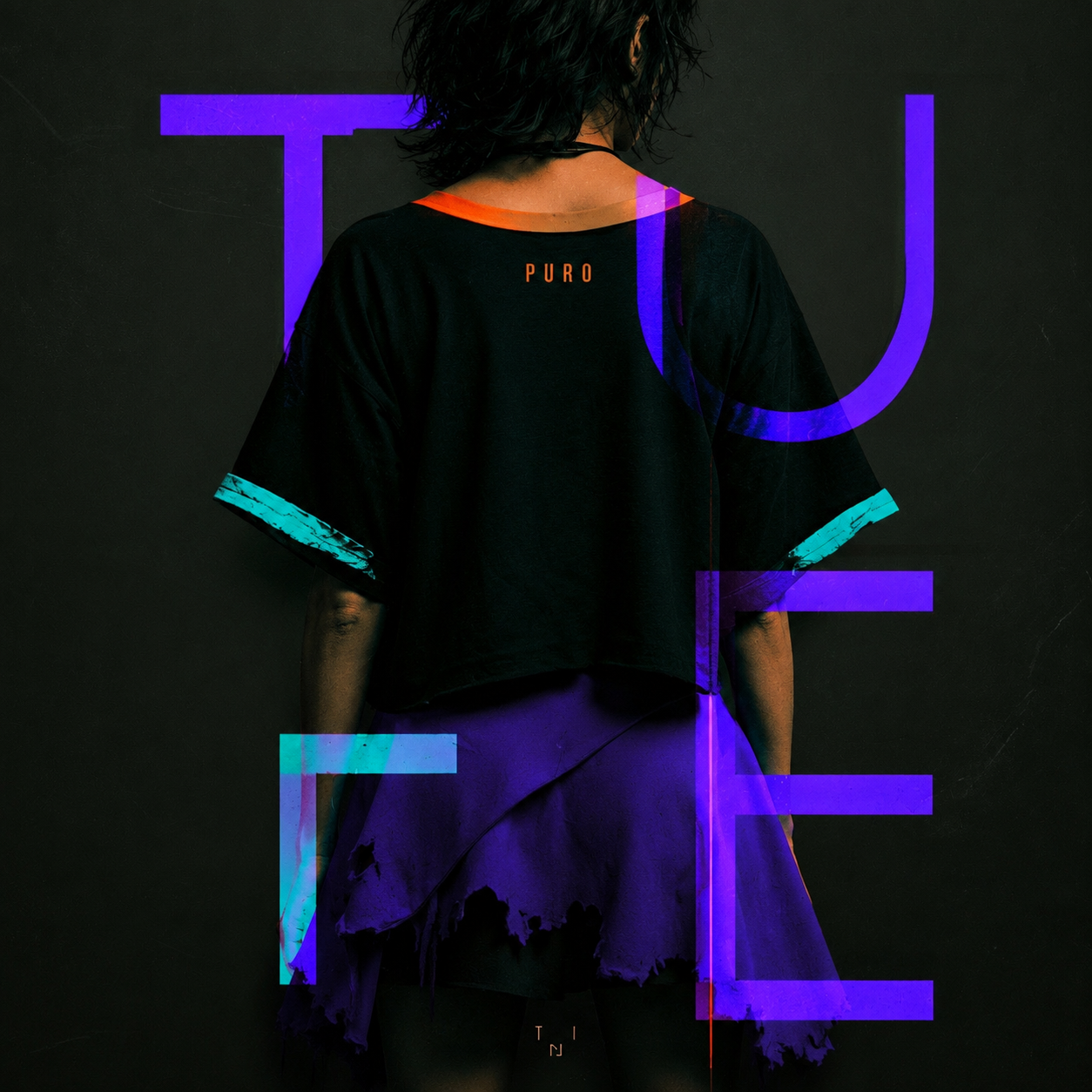 TU FE Oversized Cropped T-Shirt – Black / Cyan