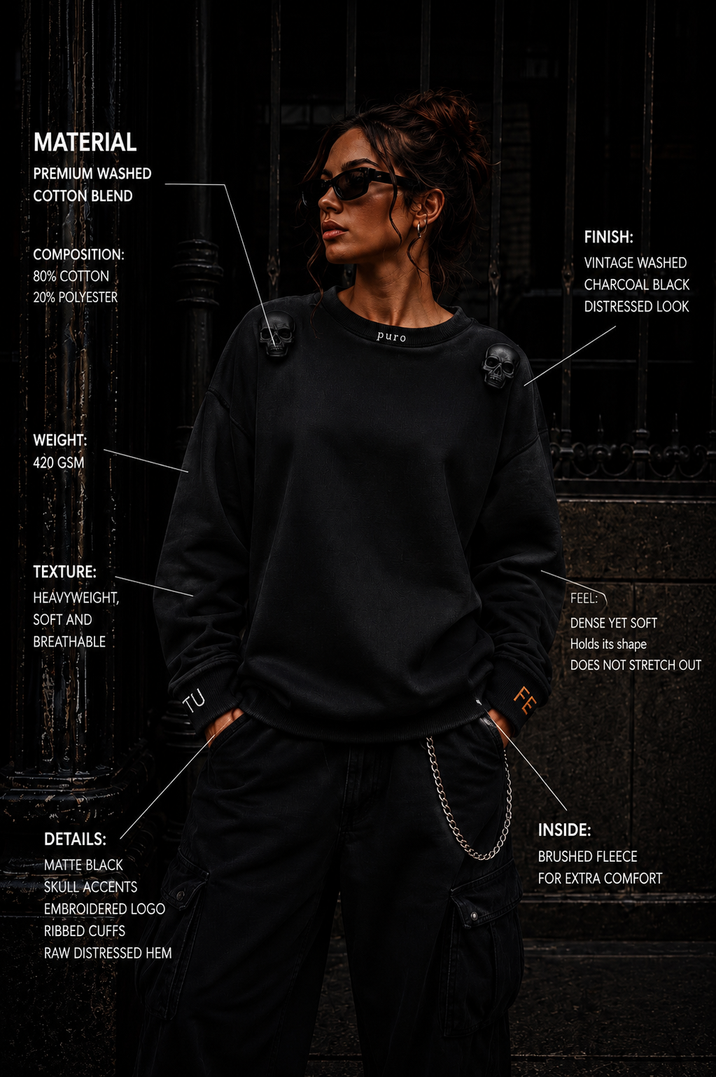 TU FE – Black Skull Oversize Sweatshirt