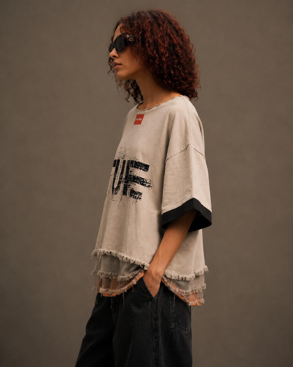 TU FE Distressed Layered Oversized T-Shirt
