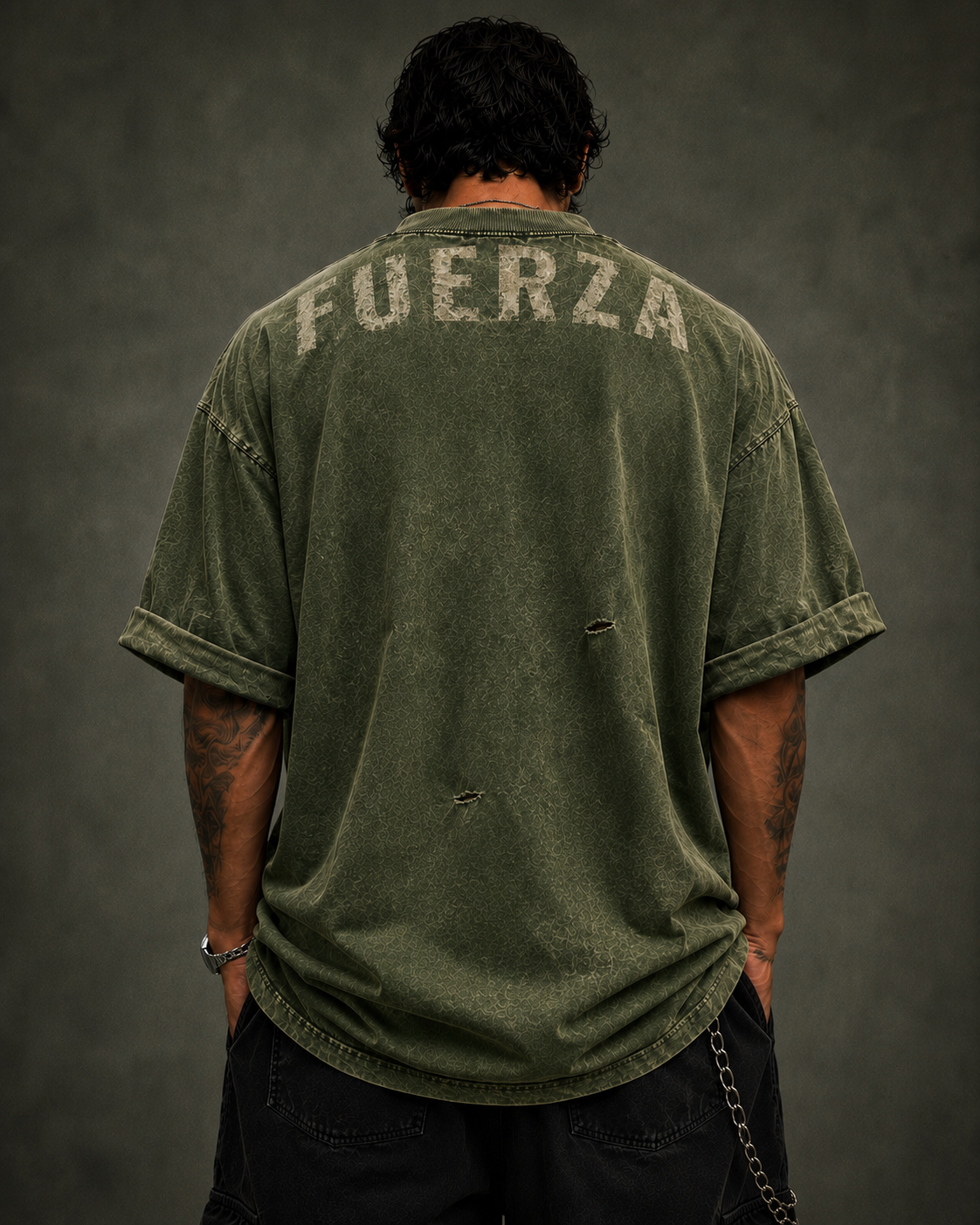 FUERZA Vintage Oversized T-Shirt – Washed Olive