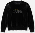 Black Velvet Distressed Crewneck Sweatshirt - Puro Tufe Embroidery