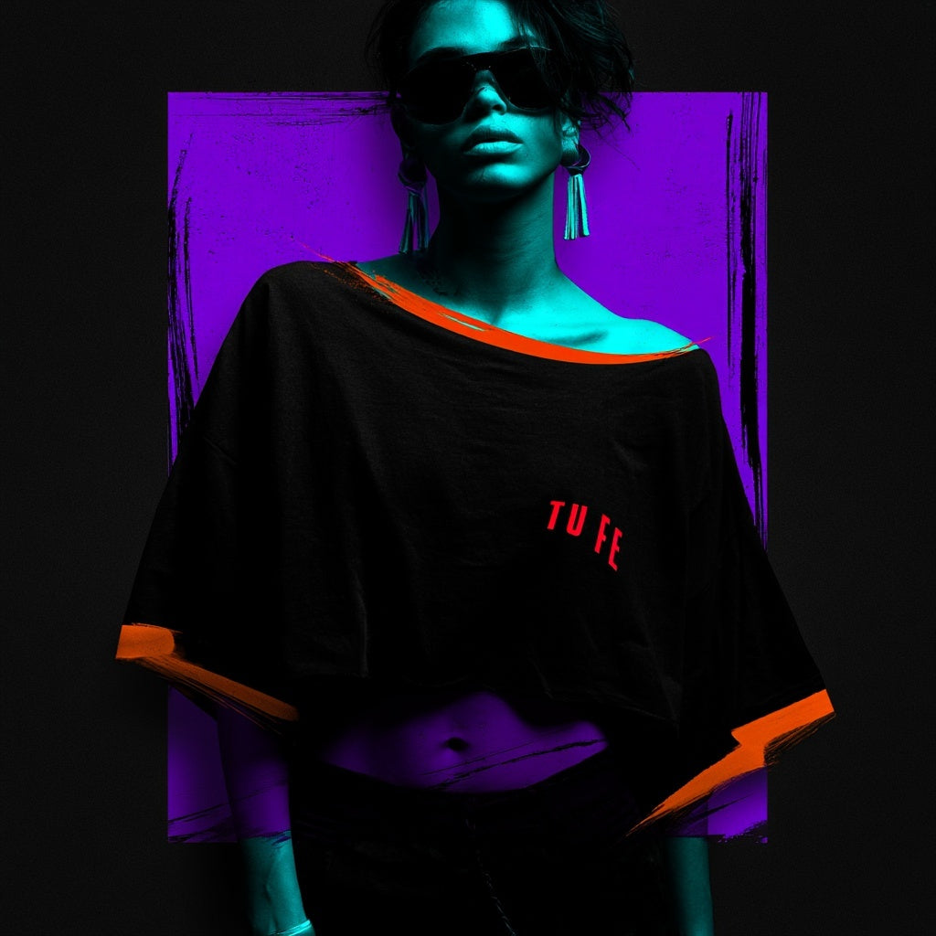 TU FE Oversized Cropped T-Shirt – Black / Orange