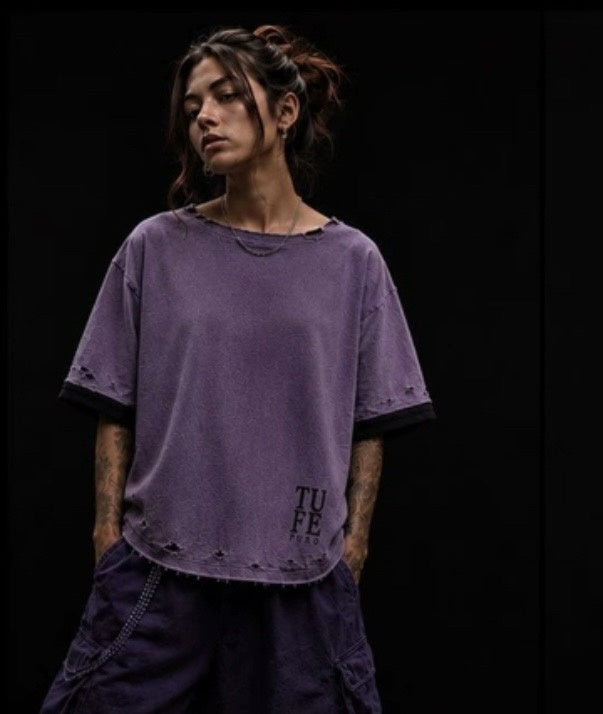 TU FE | PURO Vintage Violet Oversized Distressed T-Shirt