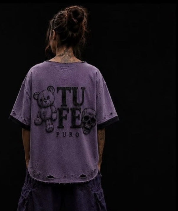 TU FE | PURO Vintage Violet Oversized Distressed T-Shirt