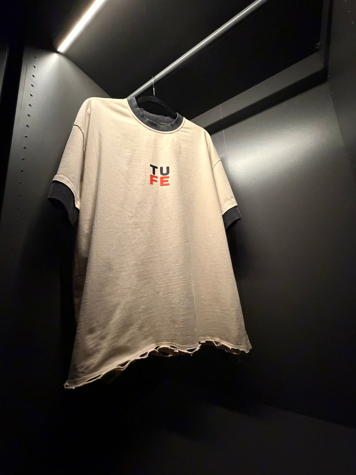 TU FE | PURO — Sandstone Heavyweight Distressed Oversized T-Shirt