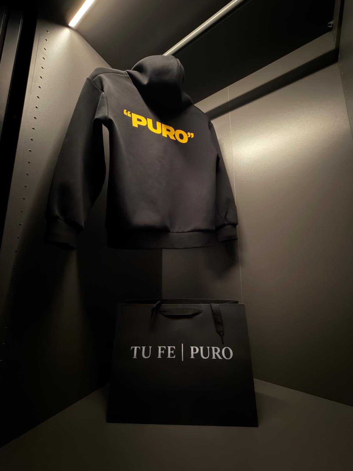 TU FE | PURO — Kids  Black Hoodie with Leather-Look Pocket