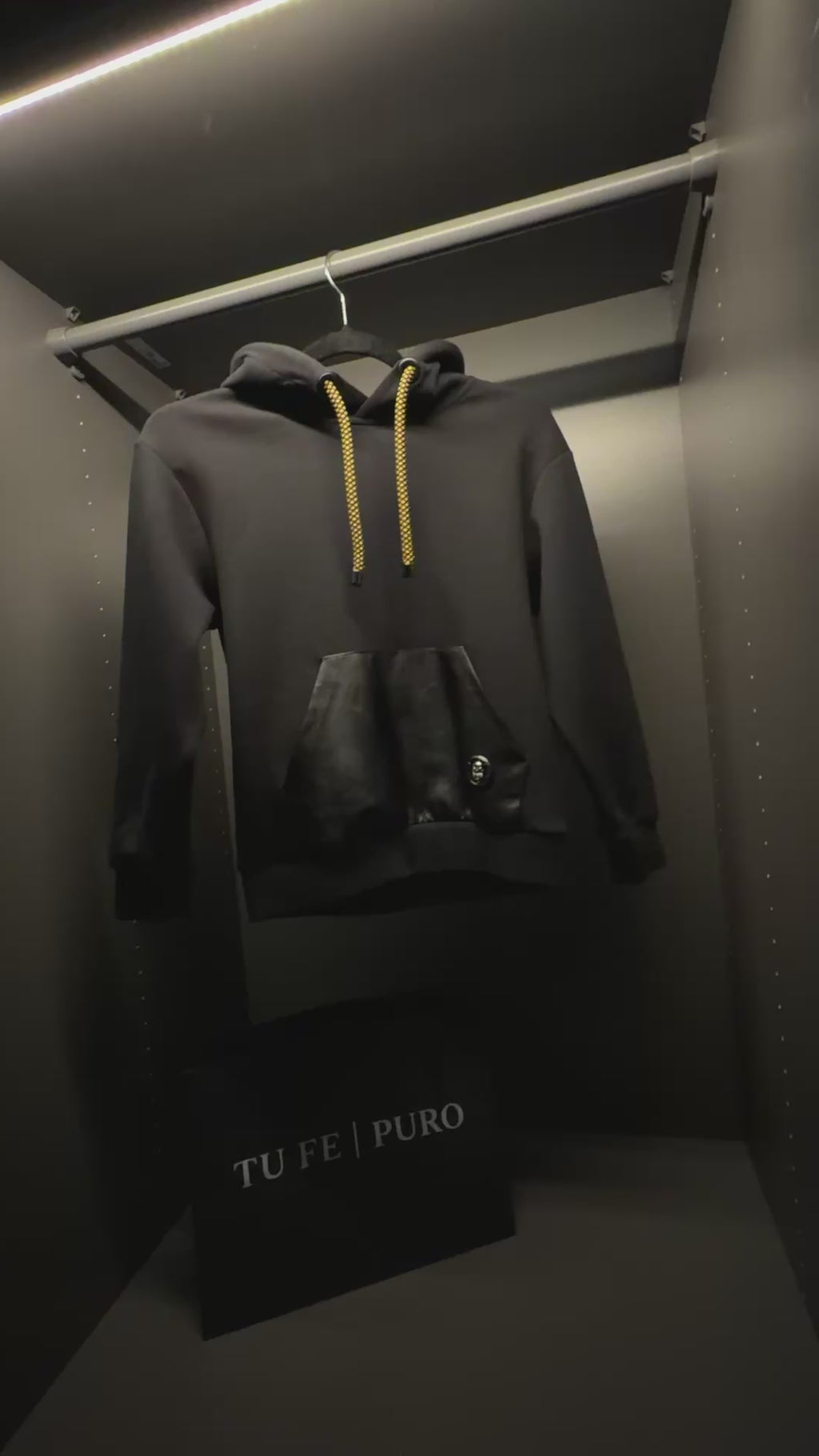 TU FE | PURO — Kids  Black Hoodie with Leather-Look Pocket