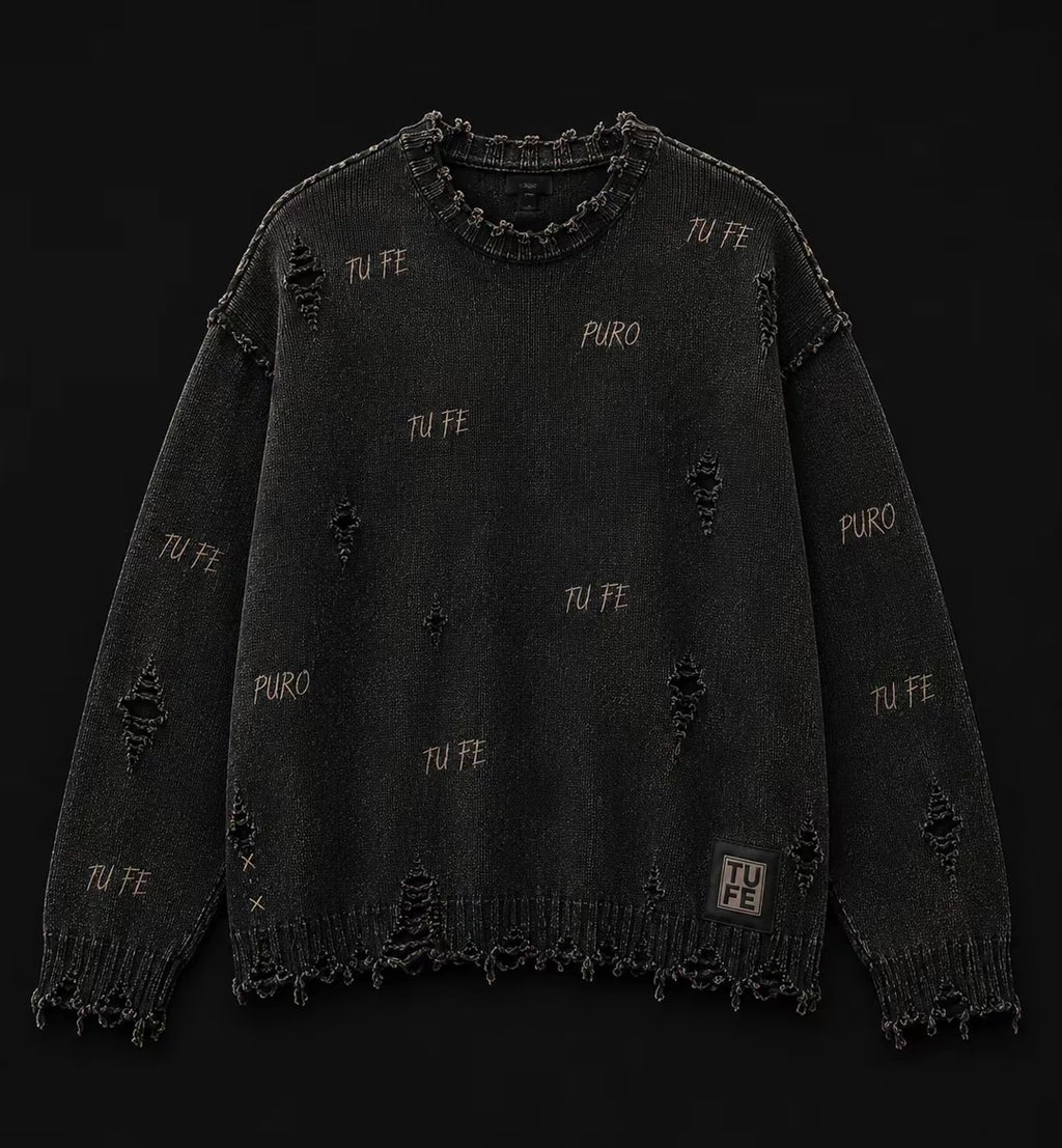 TU FE DISTRESSED KNIT SWEATER
