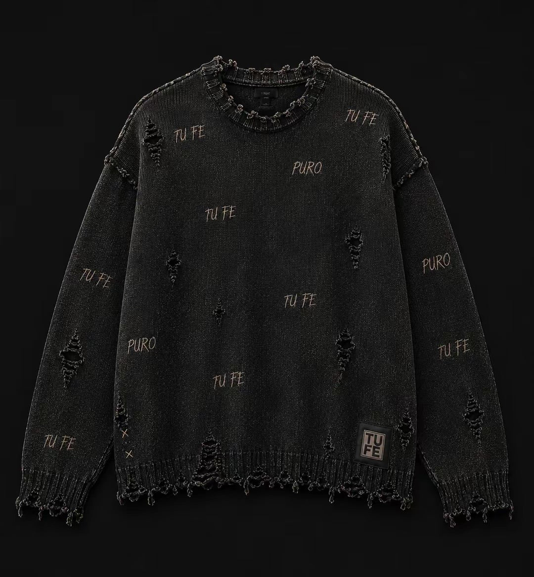 TU FE DISTRESSED KNIT SWEATER