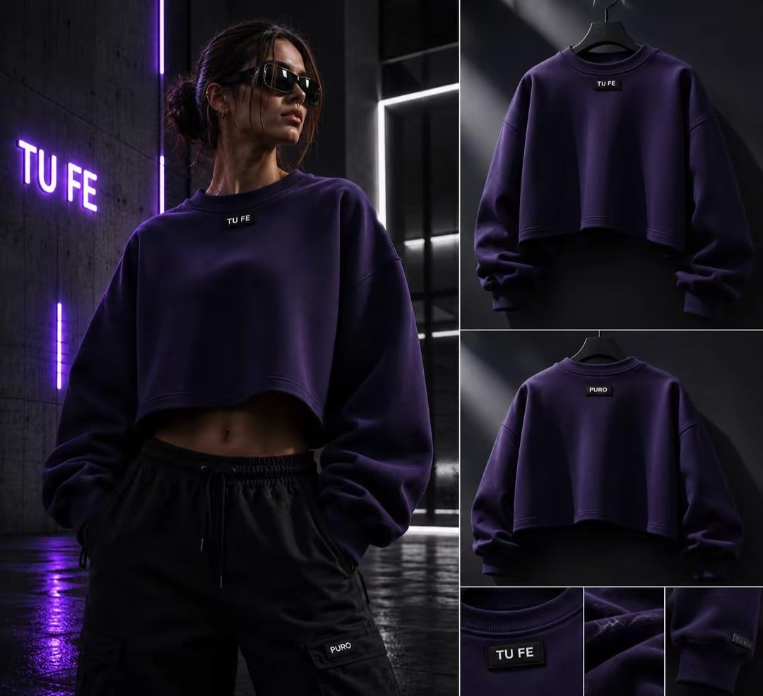 TU FE | PURO Cropped Sweatshirt – Deep Purple